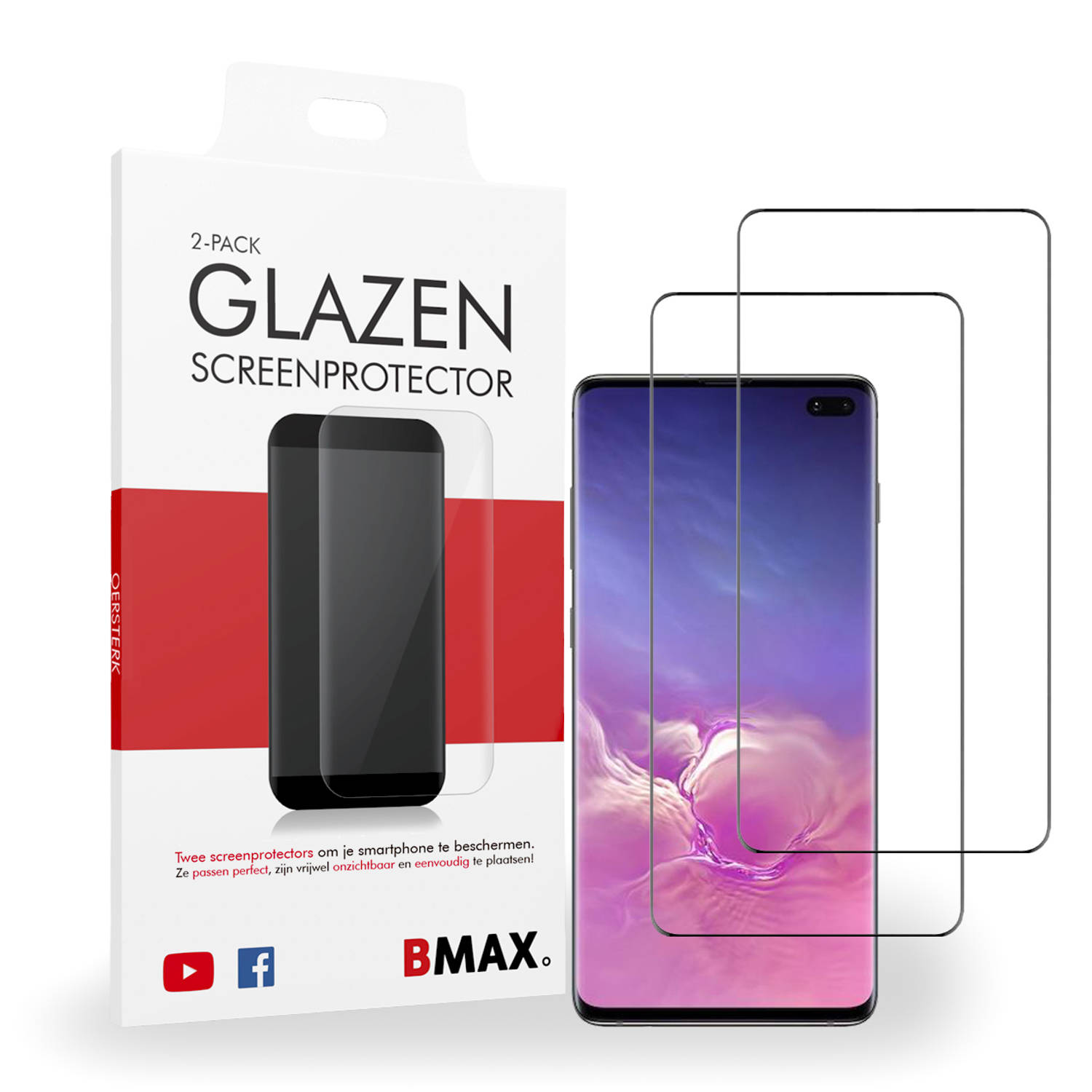 2-pack BMAX Samsung Galaxy S10 Plus Screenprotector - Glass - Full Cover 3D - Black