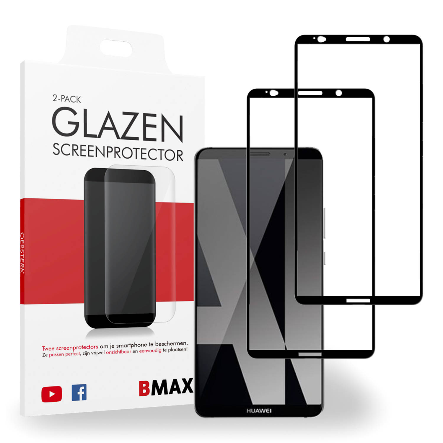 2-pack BMAX Huawei Mate 10 Pro Screenprotector - Glass - Full Cover 2.5D - Black