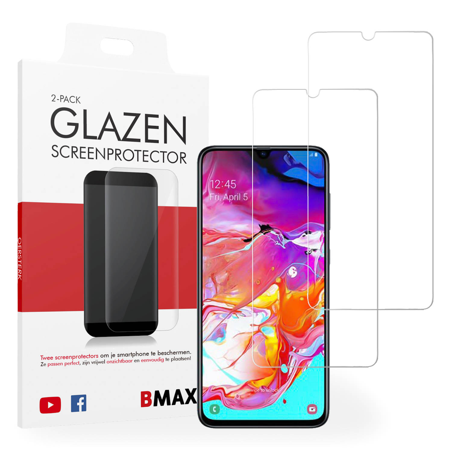 2-pack BMAX Samsung Galaxy A70 Screenprotector - Glass - 2.5D
