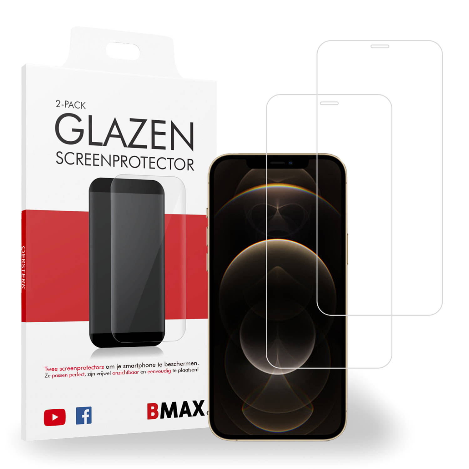 2-pack BMAX Apple iPhone 12 Pro Max Screenprotector van gehard glas / Beschermglas / Tempered Glass / Glasplaatje