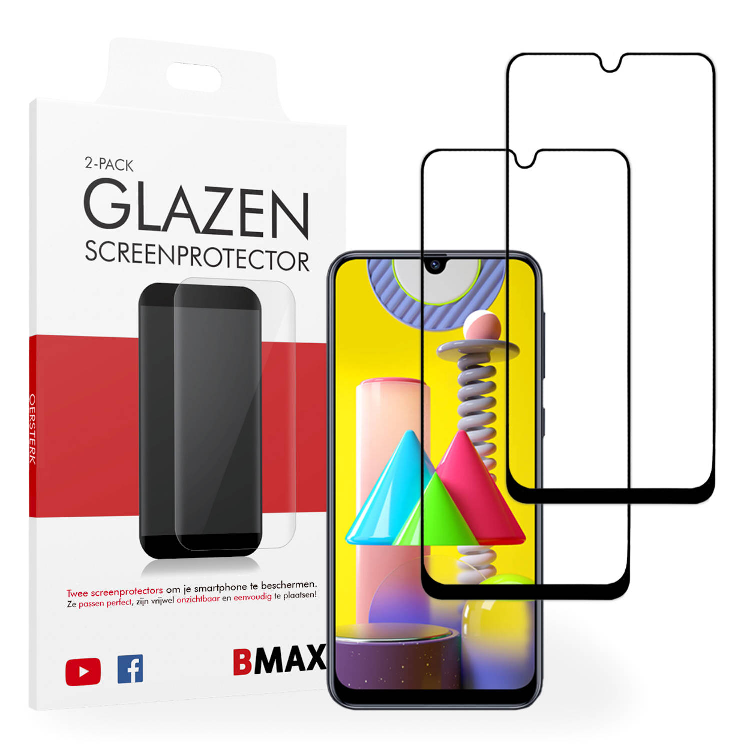 2-pack BMAX Samsung Galaxy M31 Screenprotector - Glass - Full Cover 2.5D - Black/Zwart