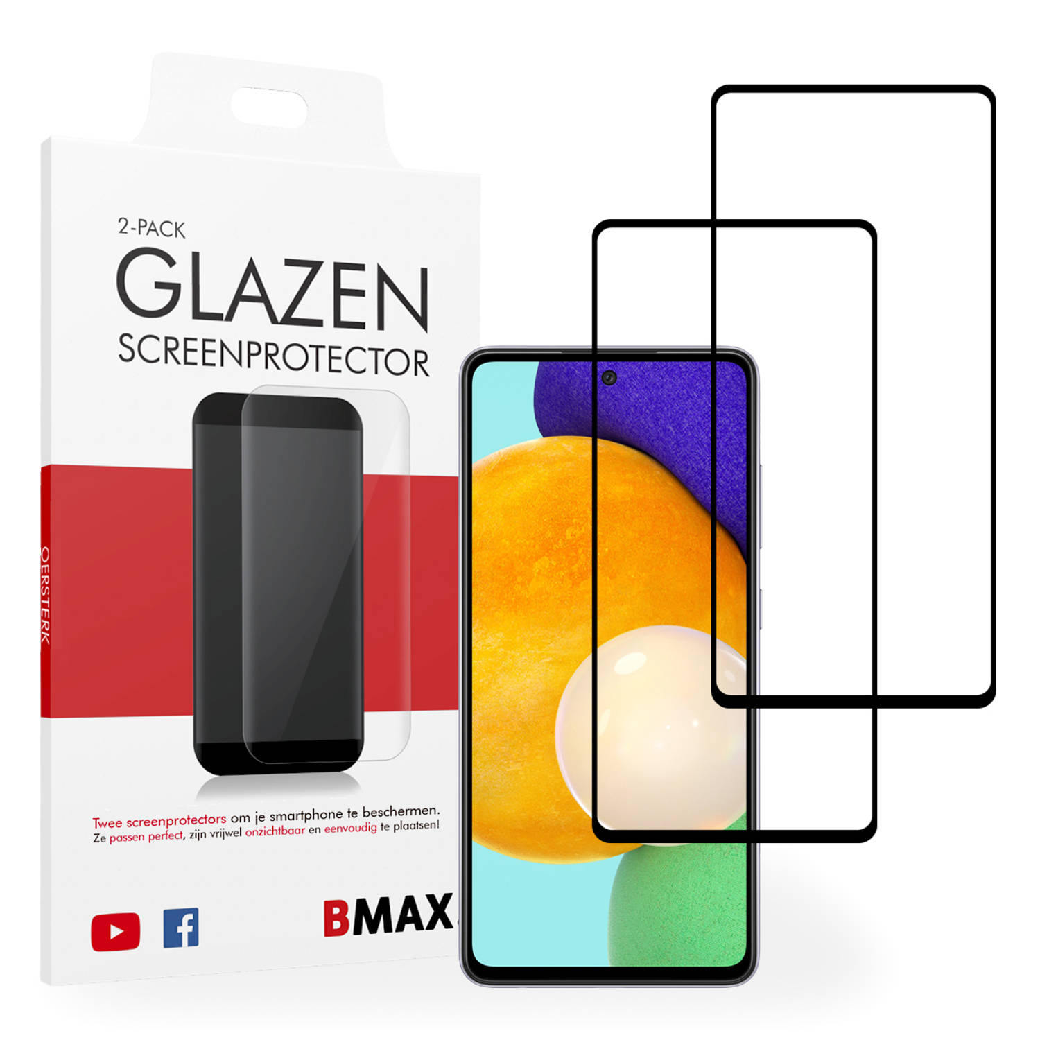2-pack BMAX Samsung Galaxy A52 Glazen Screenprotector / Full Cover gehard glas / Beschermglas / Tempered Glass / Glasplaatje - Zwart