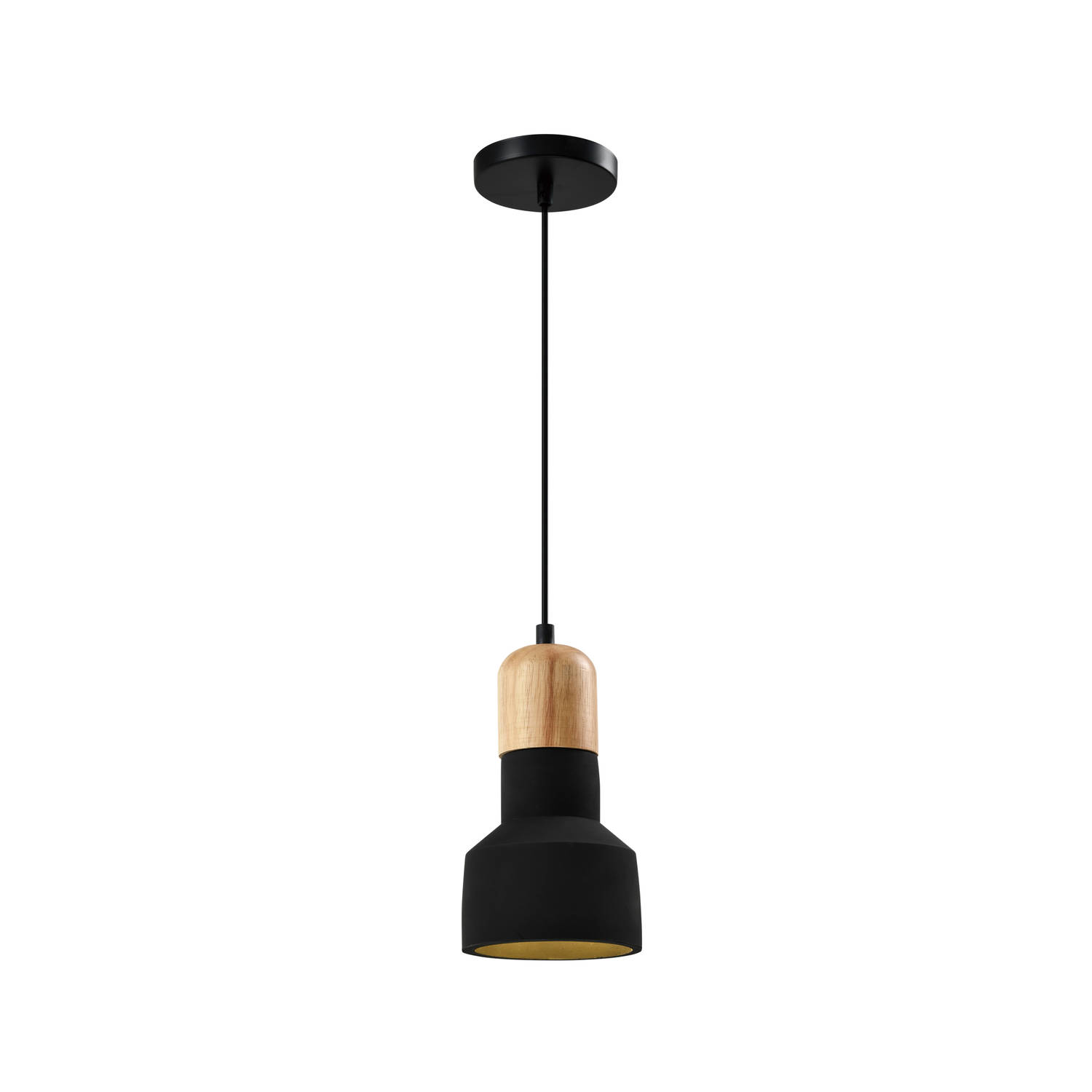 QUVIO Hanglamp langwerpig beton met hout zwart - QUV5143L-BLACK