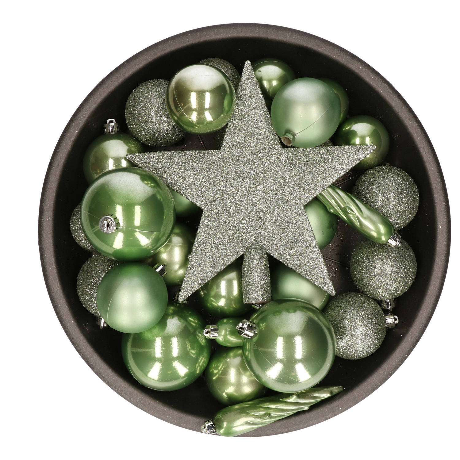 Bellatio Decorations Kerstballen - met piek - 33 stuks - salie groen - 5-6-8 cm - Kerstbal