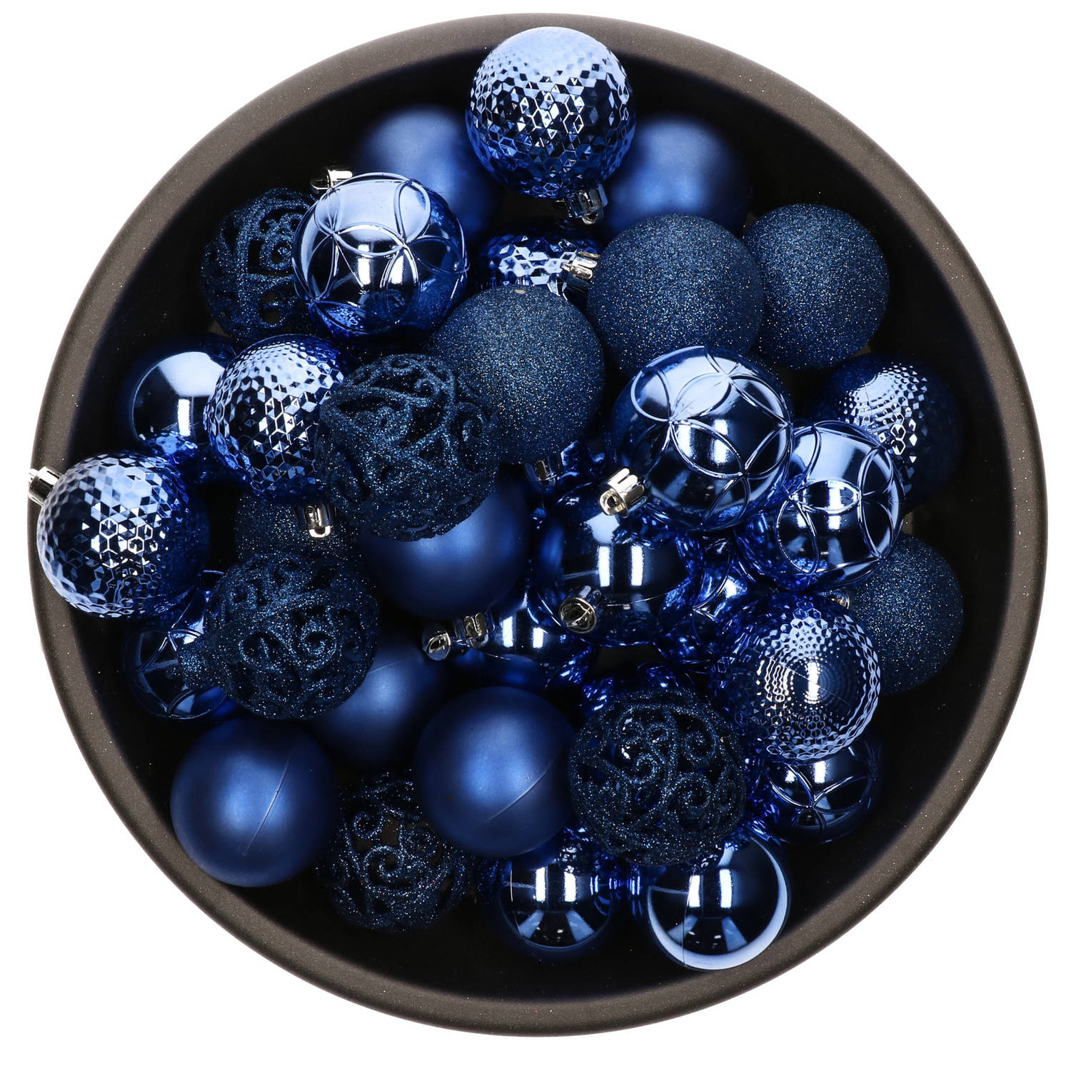 37x Stuks Kunststof Kerstballen Kobalt Blauw 6 Cm Glans-mat-glitter Mix Kerstbal