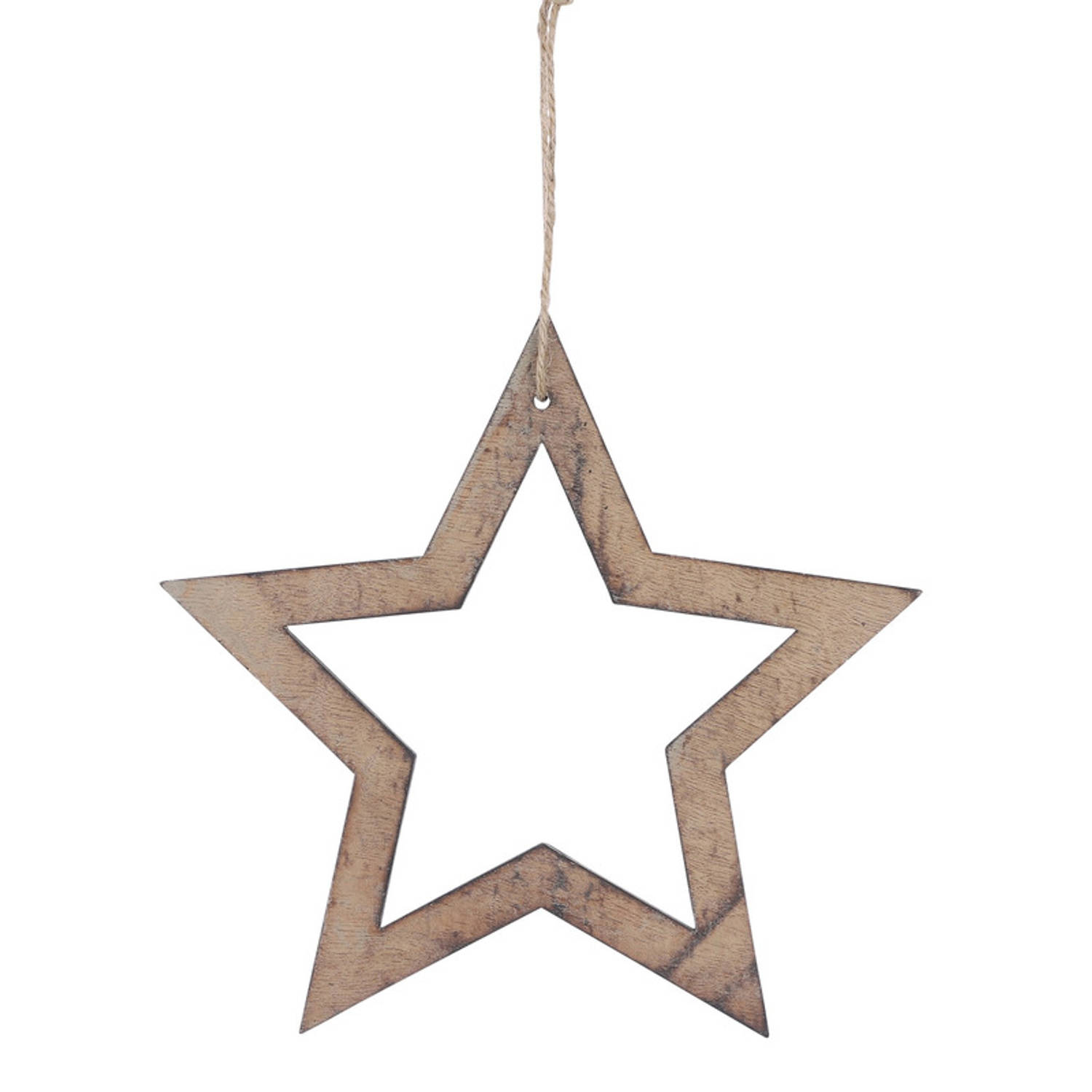 1x Kerstboomversiering sterren ornamenten van hout 20 cm - Kersthangers