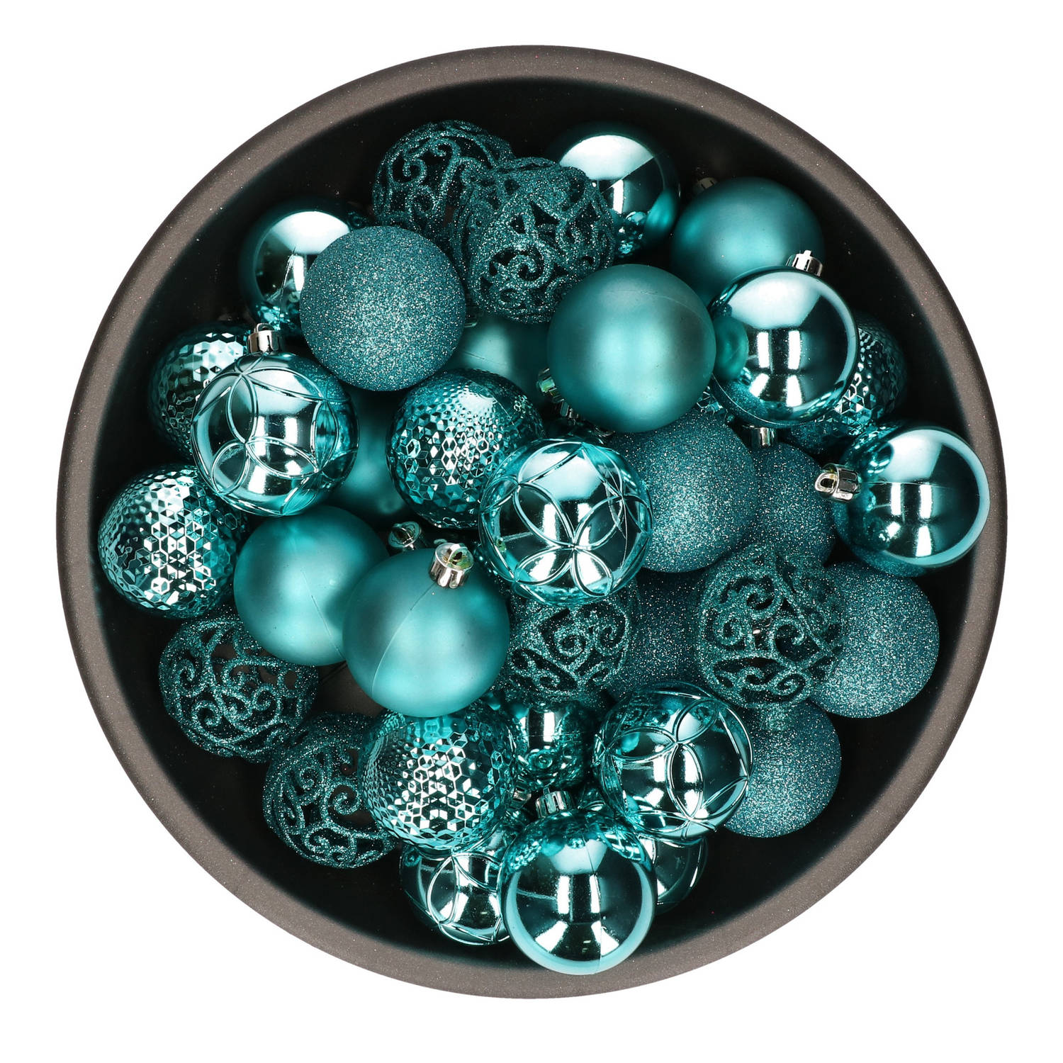 37x Stuks Kunststof Kerstballen Turquoise Blauw 6 Cm Glans-mat-glitter Mix Kerstbal