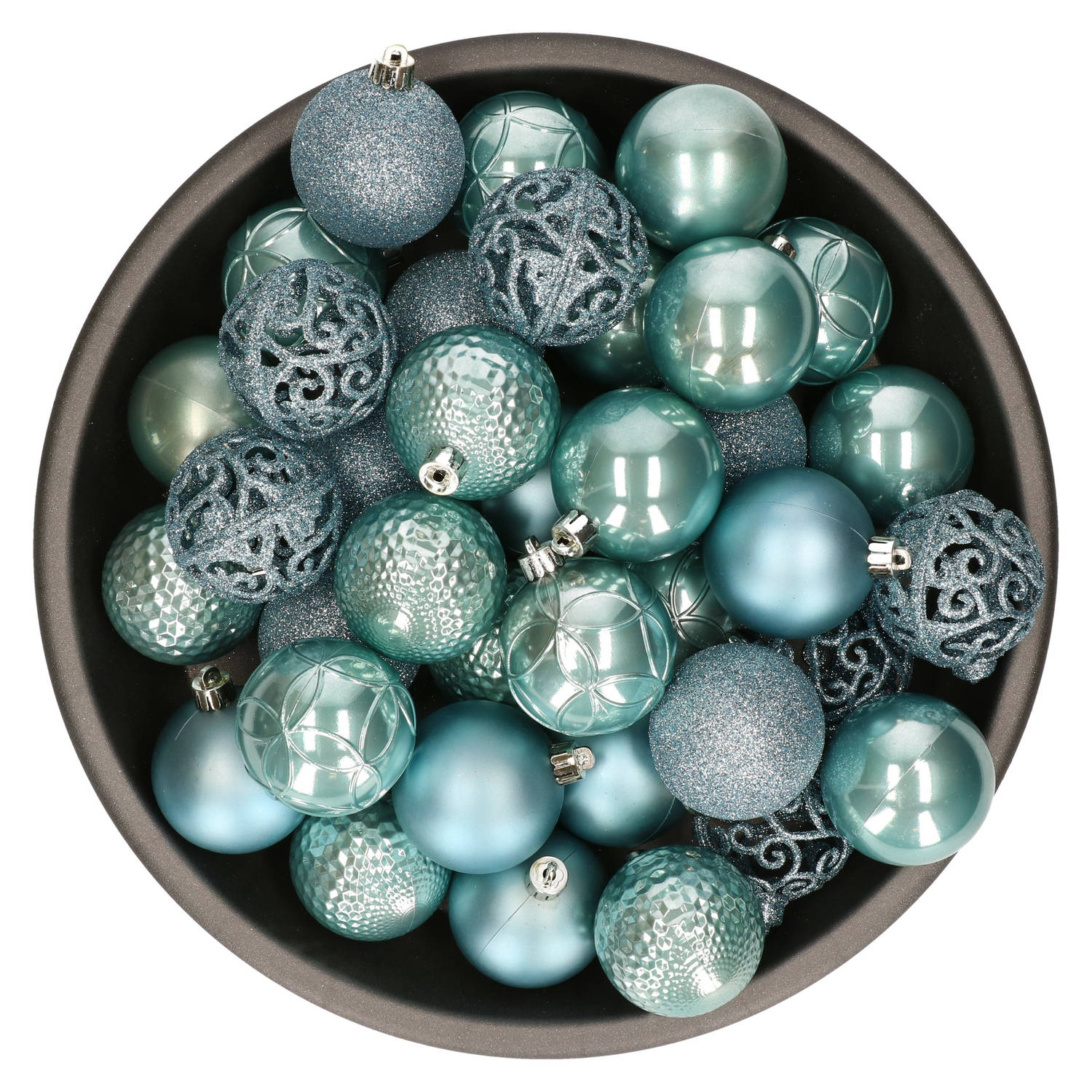 37x Stuks Kunststof Kerstballen Ijsblauw (Arctic Blue) 6 Cm Glans-mat-glitter Mix Kerstbal