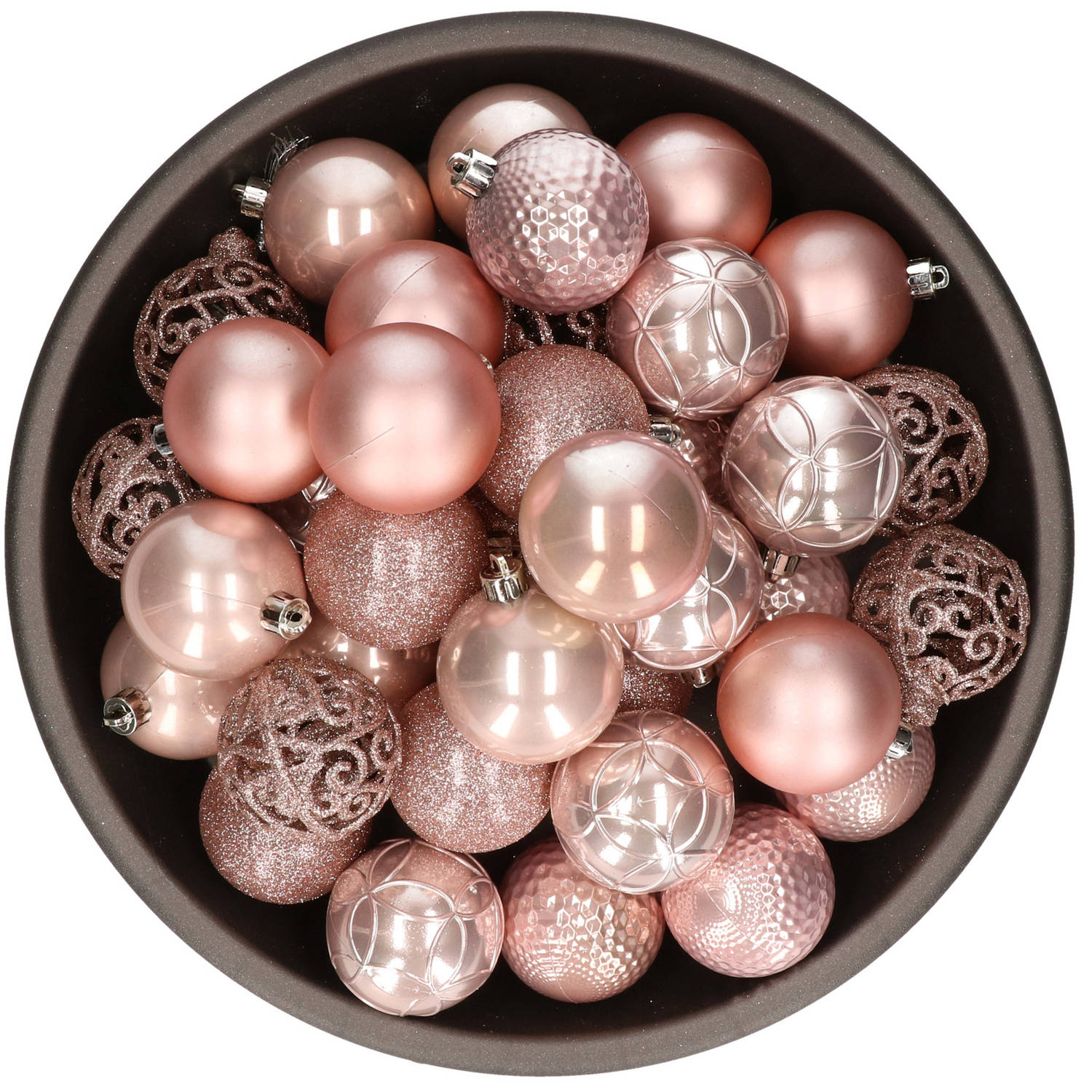 37x Stuks Kunststof Kerstballen Lichtroze (Blush Pink) 6 Cm Glans-mat-glitter Mix Kerstbal
