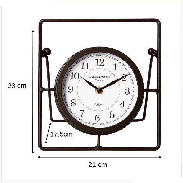 MISOU Klassieke Tafelklok - Zwart - Klok - met Standaard - 21x23 cm - Metaal