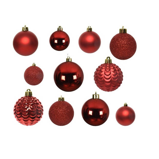 Parya Home – Kerstballen set – 100 stuks – Kunststof - Rood - Diverse maten