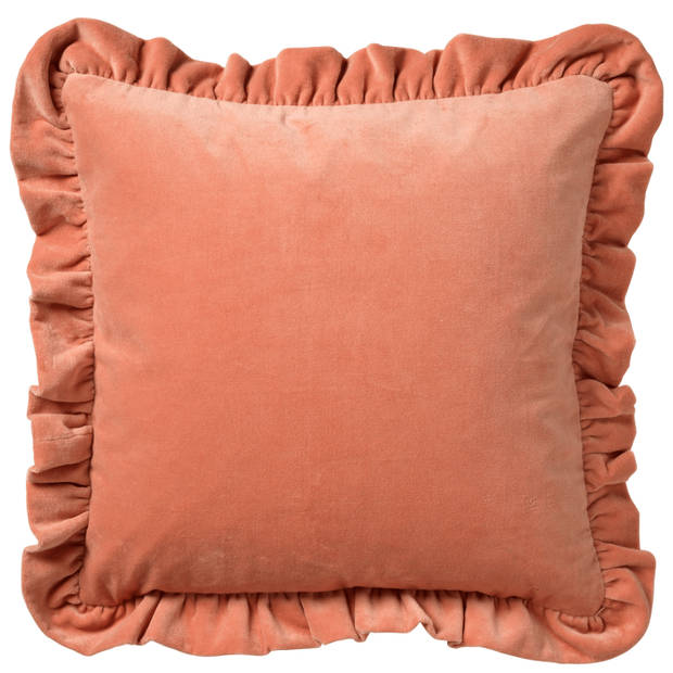 Dutch Decor - YARA - Kussenhoes 45x45 cm - 100% katoen - velvet - met ruches - Muted Clay - roze