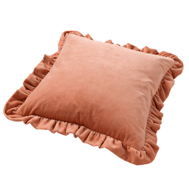 Dutch Decor - YARA - Kussenhoes 45x45 cm - 100% katoen - velvet - met ruches - Muted Clay - roze