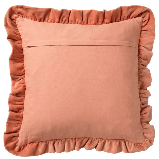 Dutch Decor - YARA - Sierkussen 45x45 cm - 100% katoen - velvet - met ruches - Muted Clay - roze