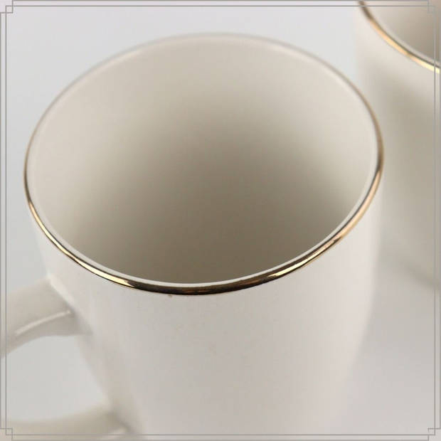 OTIX Koffiekopjes - Mokken Set - Wit - met Goud - 200ml - Porselein - 6 stuks - Daisy