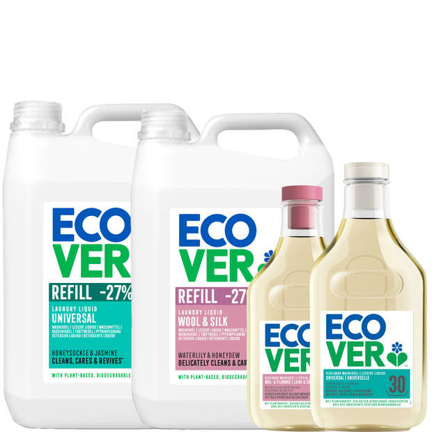 Ecover - Vloeibaar Wasmiddel Universeel + Vloeibaar Wasmiddel Wol- & Fijnwas - 2 x 5L - Voordeelverpakking