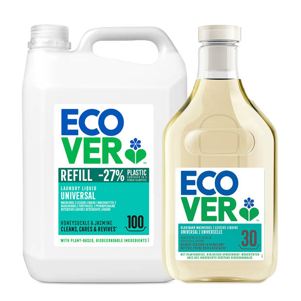 Ecover - Vloeibaar Wasmiddel Universeel + Wasverzachter - Appelbloesem & Amandel - 2 x 5 L - Voordeelverpakking