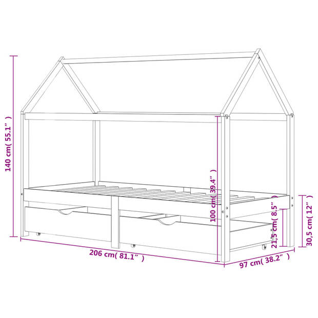 vidaXL Kinderbedframe met lades grenenhout donkergrijs 90x200 cm