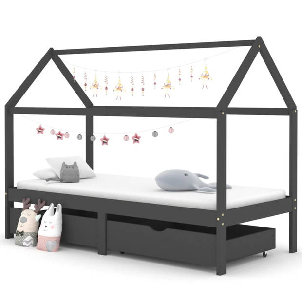 vidaXL Kinderbedframe met lades grenenhout donkergrijs 90x200 cm