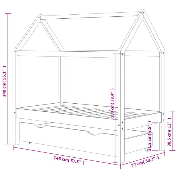 vidaXL Kinderbedframe met lade massief grenenhout 70x140 cm