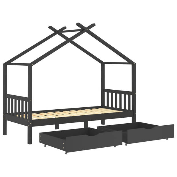 vidaXL Kinderbedframe met lades grenenhout donkergrijs 90x200 cm