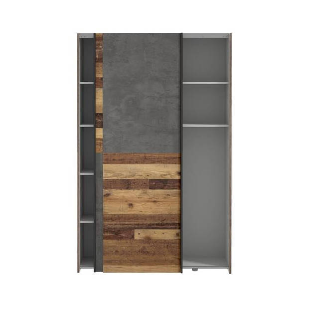 Multifunctionele kast met 2 deuren - Decor van hout en grijs beton - L 120 x D 41,6 x H 190,5 cm - OZZULA