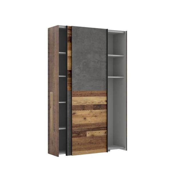 Multifunctionele kast met 2 deuren - Decor van hout en grijs beton - L 120 x D 41,6 x H 190,5 cm - OZZULA