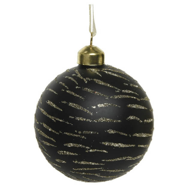 6x stuks luxe glazen kerstballen brass zwart en wit 8 cm - Kerstbal