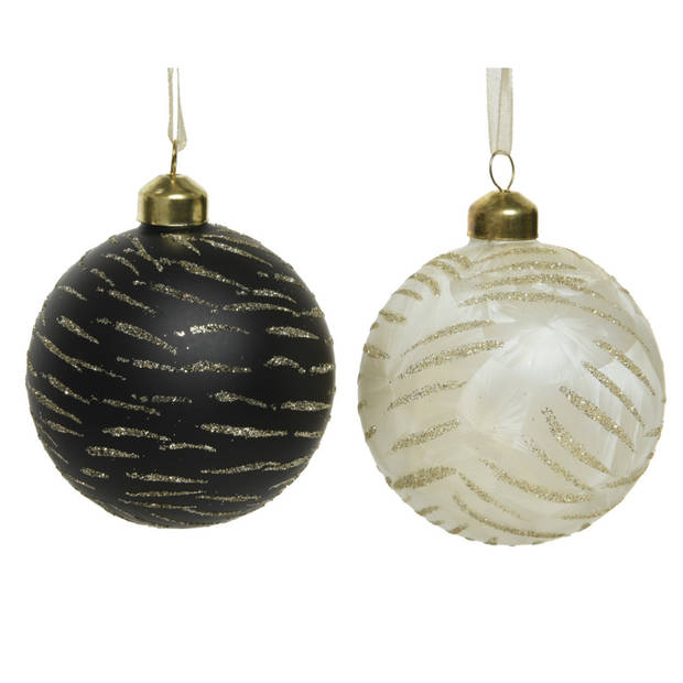3x stuks luxe glazen kerstballen brass zwart met goud 8 cm - Kerstbal