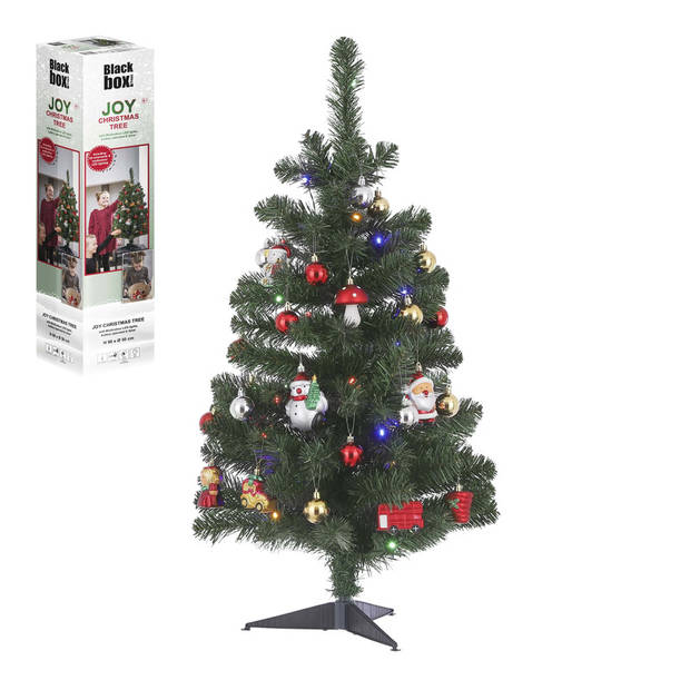 Versierde kerstboom met 26 decoraties en 30 LED lampjes 90 cm - Kunstkerstboom