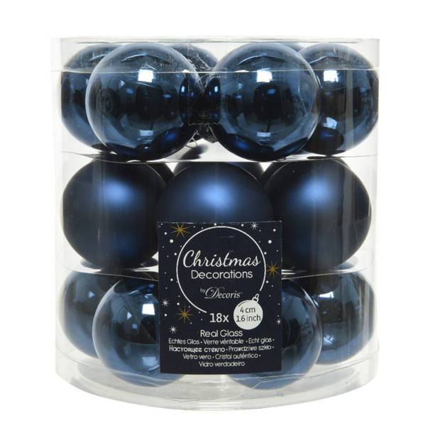36x stuks kleine glazen kerstballen donkerblauw (night blue) 4 cm mat/glans - Kerstbal