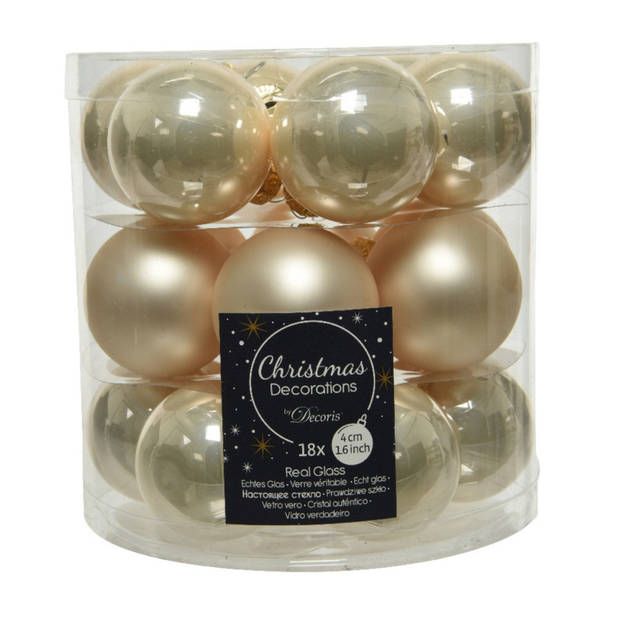 36x stuks kleine glazen kerstballen licht parel/champagne 4 cm mat/glans - Kerstbal