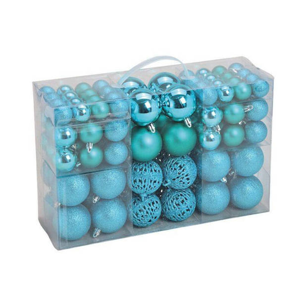 Kerstballen - 100 stuks - turquoise blauw - kunststof - 3-4-6 cm - Kerstbal