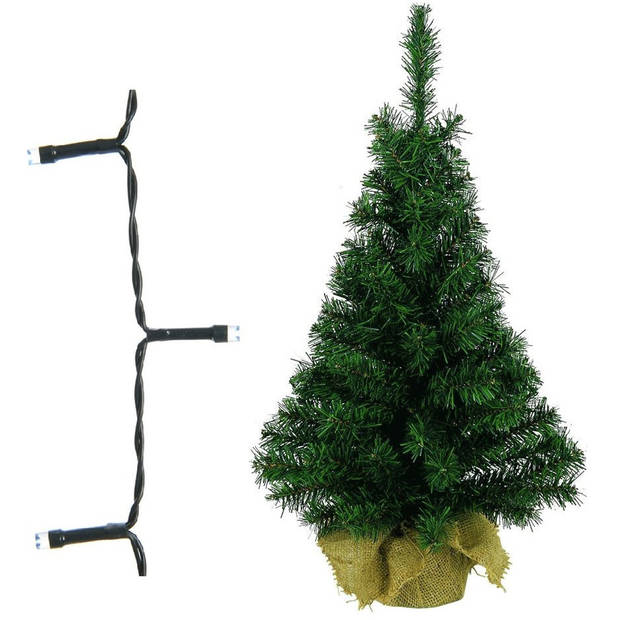 Volle kerstboom/kunstboom 75 cm inclusief warm witte verlichting op batterij - Kunstkerstboom