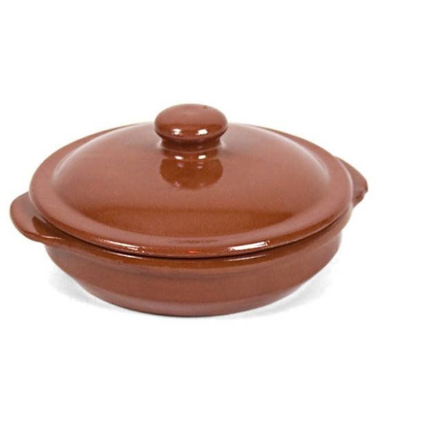 2x Terracotta stoofpotten/ovenschalen met deksel 13 cm - Braadpannen