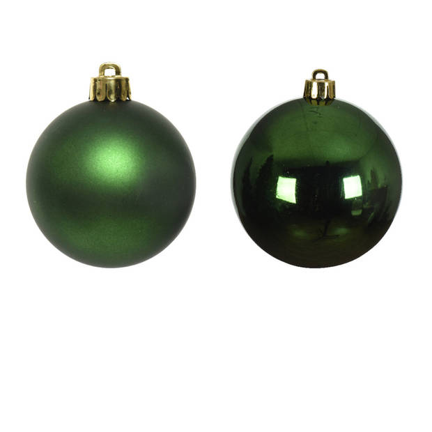 Glazen kerstballen pakket donkergroen glans/mat 38x stuks 4 en 6 cm met piek mat - Kerstbal
