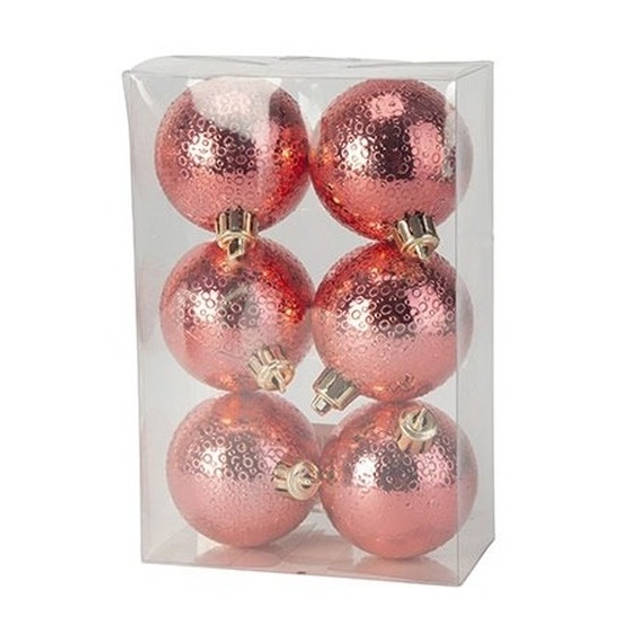 18x Rode cirkel motief kerstballen 6 cm kunststof - Kerstbal