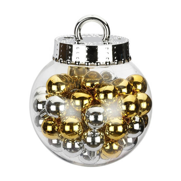 50x Kunststof kerstballetjes pakket mix zilver/goud 3 cm - Kerstbal