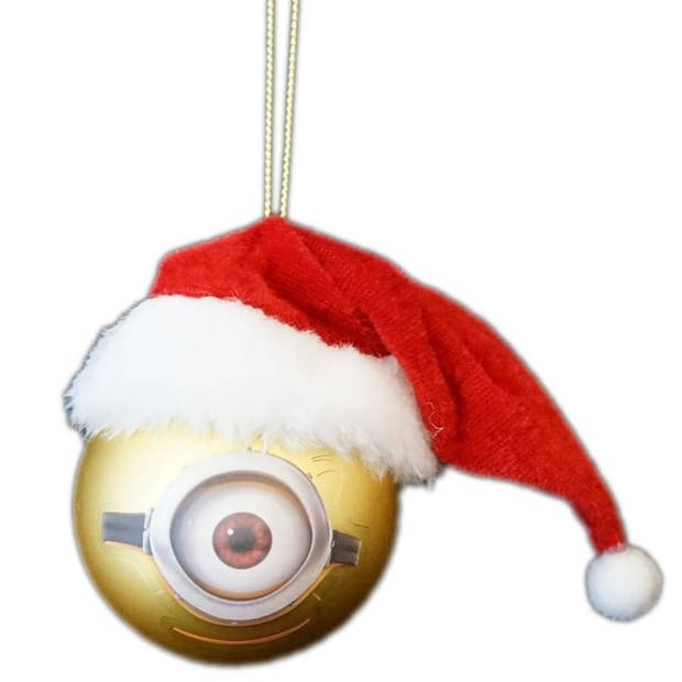 2x Kunststof kerstballen Minions Carl met Kerstmuts 6 cm - Kerstbal