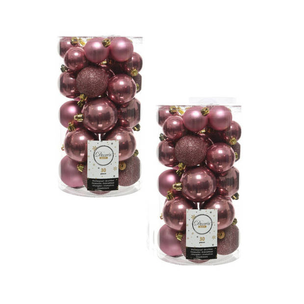 90x Kunststof kerstballen glanzend/mat/glitter oud roze kerstboom versiering/decoratie - Kerstbal