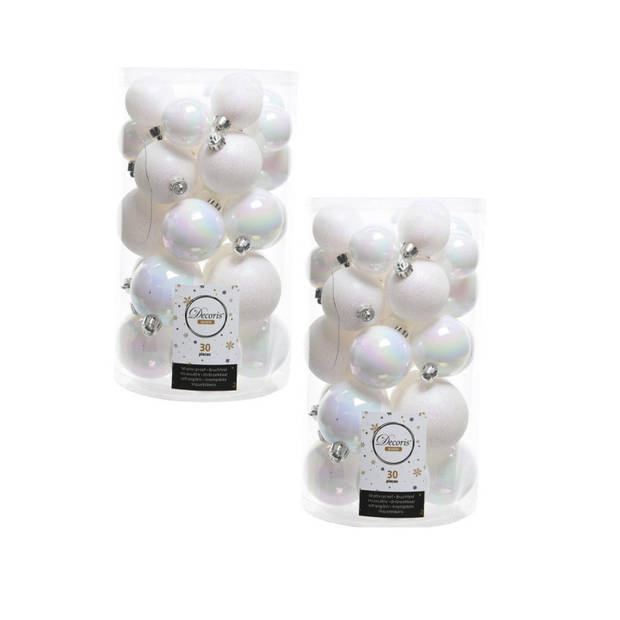 Decoris kerstballen - 30x st - parelmoer wit - 4/5/6 cm - kunststof - Kerstbal