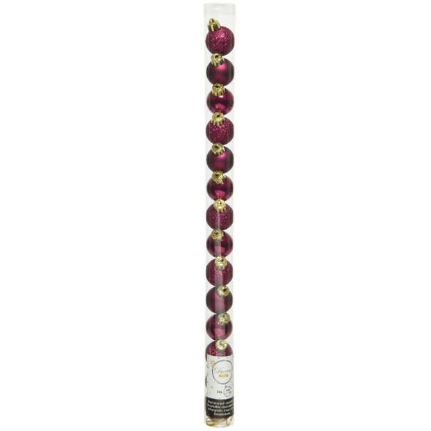 14x stuks kleine kunststof kerstballen framboos roze (magnolia) 3 cm - Kerstbal