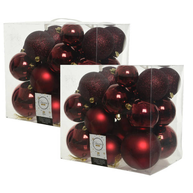 26x stuks kunststof kerstballen donkerrood (oxblood) 6-8-10 cm - Kerstbal