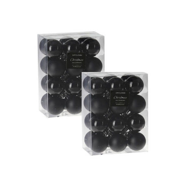 96x stuks kleine kunststof kerstballen zwart 3 cm - Kerstbal