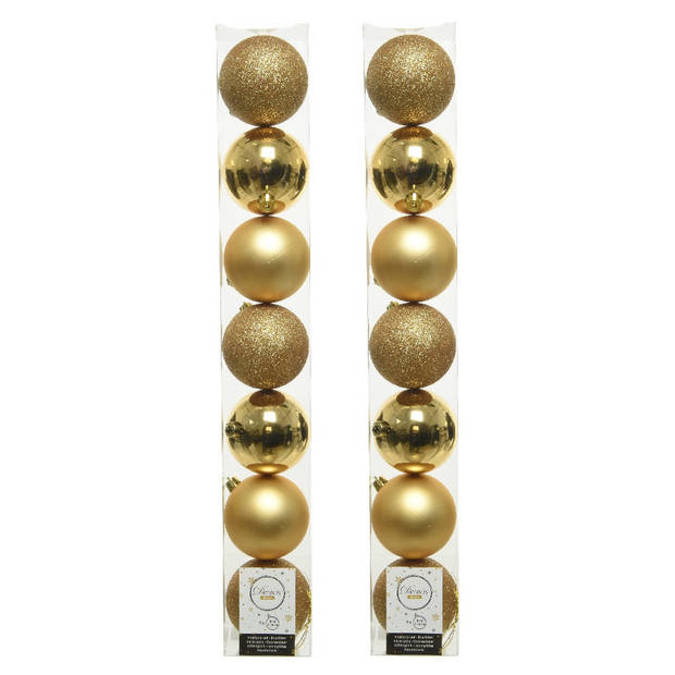 14x stuks kunststof kerstballen gouden 8 cm glans/mat/glitter - Kerstbal