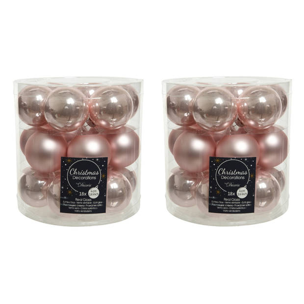36x stuks kleine glazen kerstballen lichtroze (blush) 4 cm mat/glans - Kerstbal