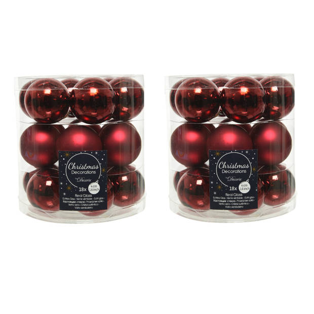 36x stuks kleine glazen kerstballen donkerrood (oxblood) 4 cm mat/glans - Kerstbal