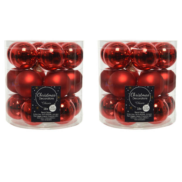 36x stuks kleine glazen kerstballen rood 4 cm mat/glans - Kerstbal
