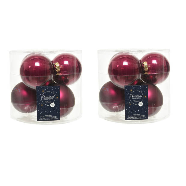 12x stuks glazen kerstballen framboos roze (magnolia) 8 cm mat/glans - Kerstbal