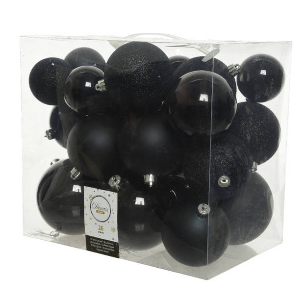 Pakket 32x stuks kunststof kerstballen en sterren ornamenten zwart - Kerstbal